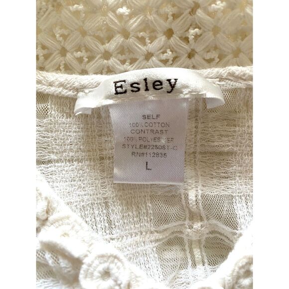 Esley Cream Cotton Lace Sheer 3/4 Sleeve Feminine Summer Pullover Top Blouse L - Picture 4 of 9